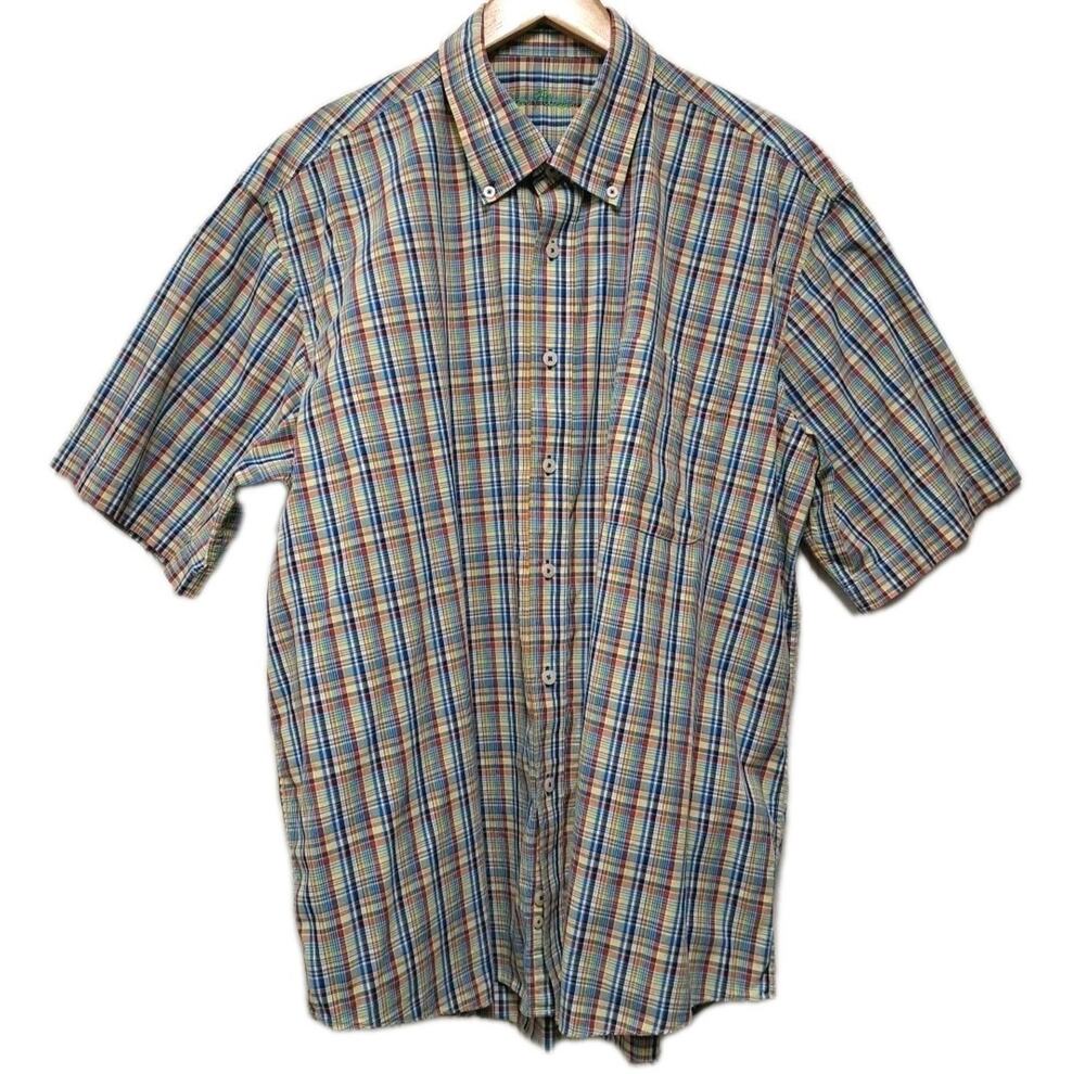 Alan Flusser Shirt Mens XL Multicolor Plaid 100% Cotton Button Down Classic